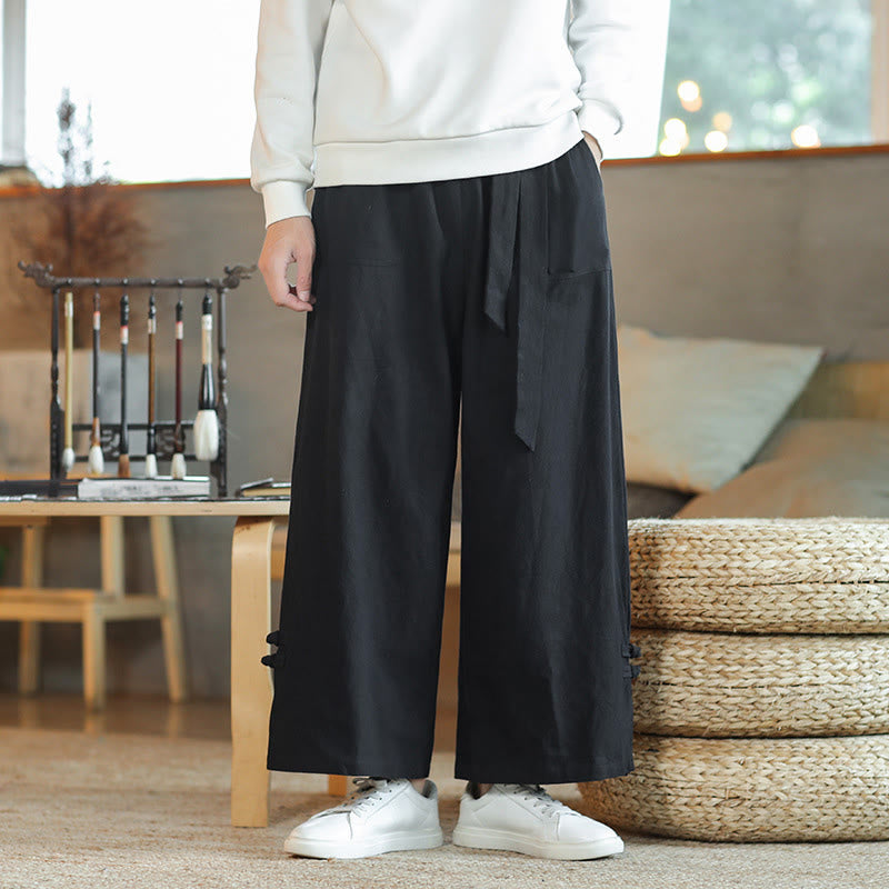 Pantaloni larghi da uomo in cotone con tasche, coulisse, bottoni cinesi e rana, modello Buddha Stones Fall - Nero - US/UK/AU46, EU56 (5XL) - image 13