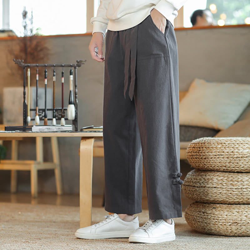 Pantaloni larghi da uomo in cotone con tasche, coulisse, bottoni cinesi e rana, modello Buddha Stones Fall - image 5