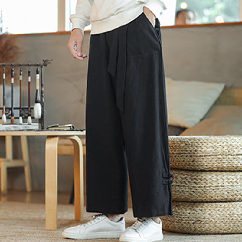 Pantaloni larghi da uomo in cotone con tasche, coulisse, bottoni cinesi e rana, modello Buddha Stones Fall - image 14