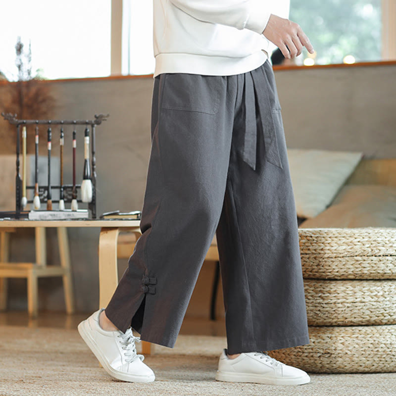 Pantaloni larghi da uomo in cotone con tasche, coulisse, bottoni cinesi e rana, modello Buddha Stones Fall - Grigio ardesia chiaro - US/UK/AU46, EU56 (5XL) - image 0