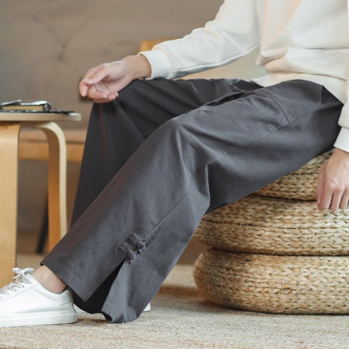 Pantaloni larghi da uomo in cotone con tasche, coulisse, bottoni cinesi e rana, modello Buddha Stones Fall - image 9