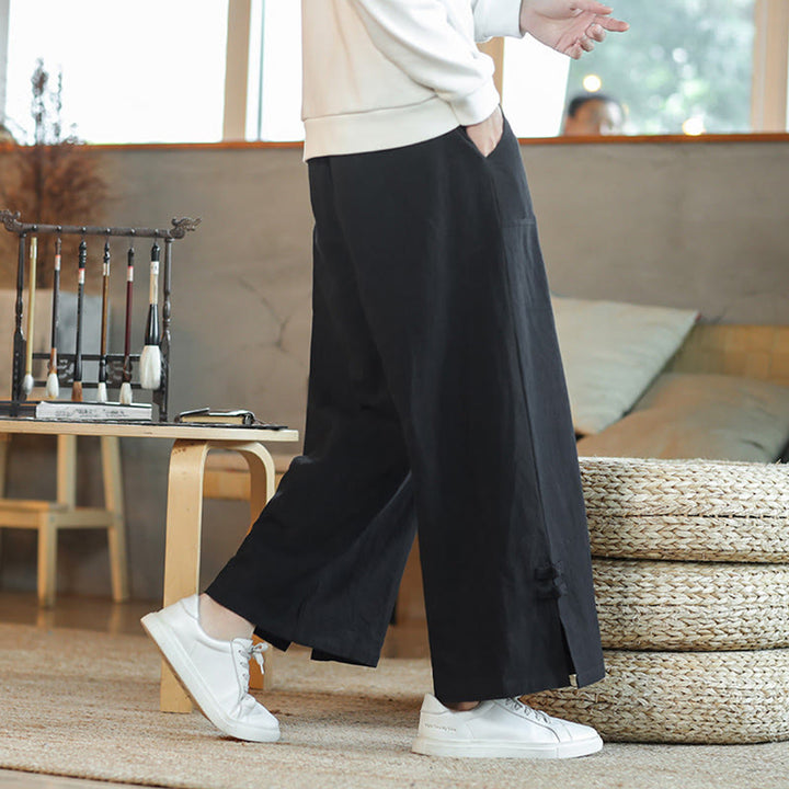 Pantaloni larghi da uomo in cotone con tasche, coulisse, bottoni cinesi e rana, modello Buddha Stones Fall - image 16