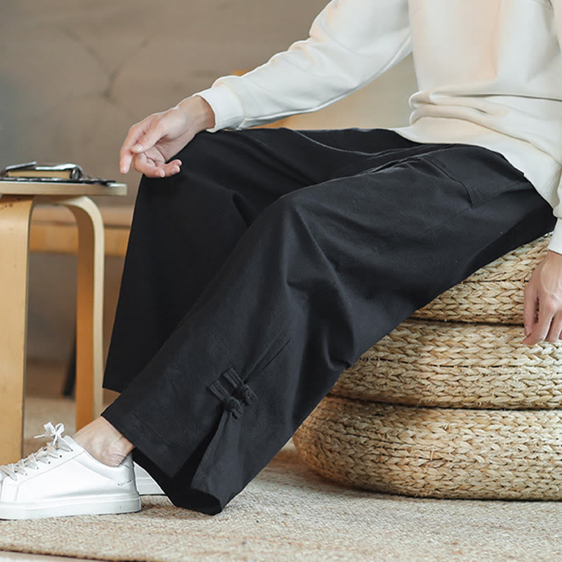 Pantaloni larghi da uomo in cotone con tasche, coulisse, bottoni cinesi e rana, modello Buddha Stones Fall - image 21