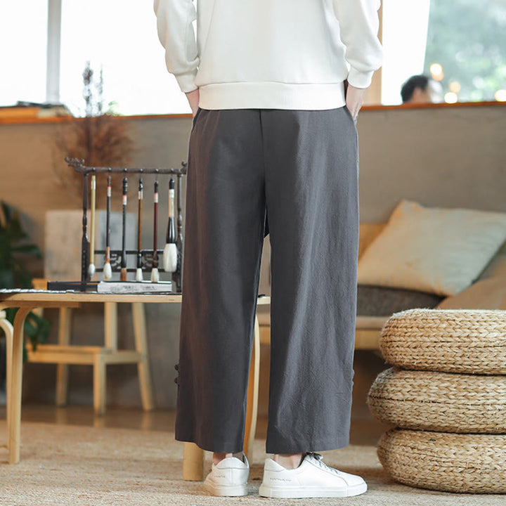 Pantaloni larghi da uomo in cotone con tasche, coulisse, bottoni cinesi e rana, modello Buddha Stones Fall - image 6