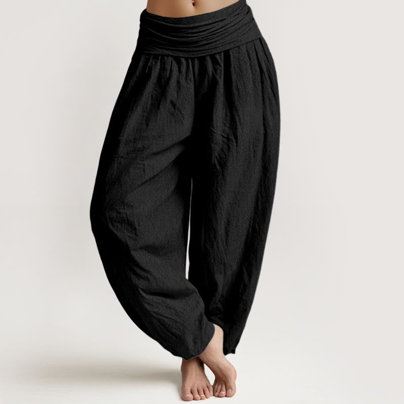 Pantaloni harem da donna in puro cotone nero con elastico in vita Buddha Stones - Nero - US16, UK/AU20, EU48 (3XL) - image 0