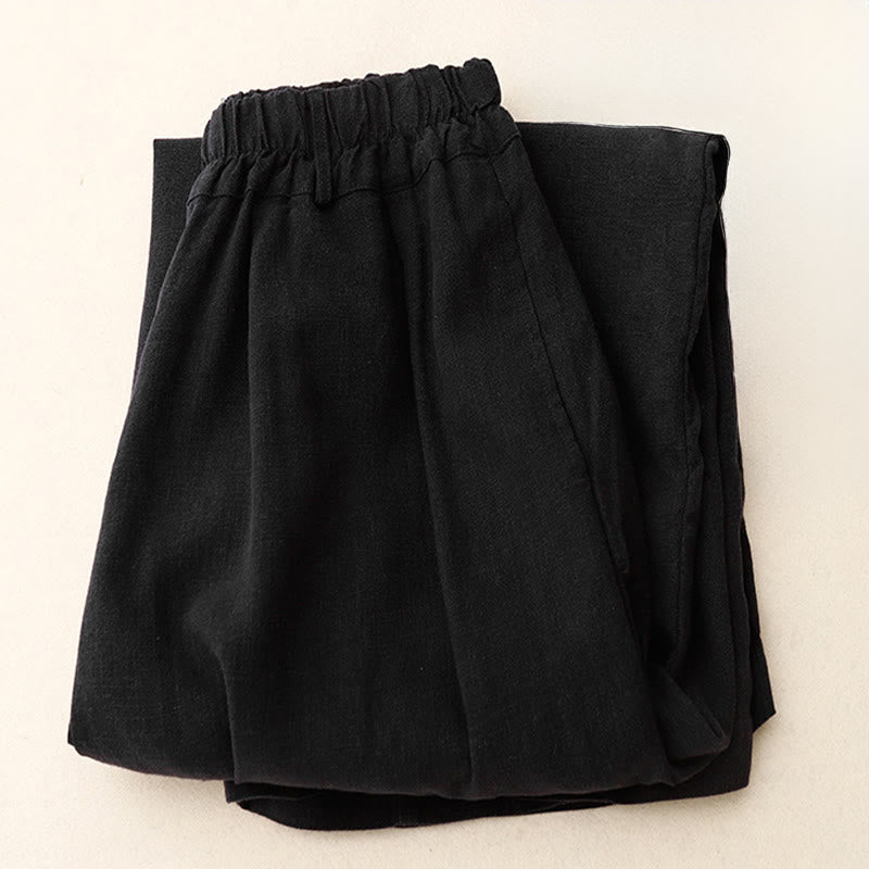 Pantaloni larghi da donna in cotone tinta unita con tasche Buddha Stones - image 1