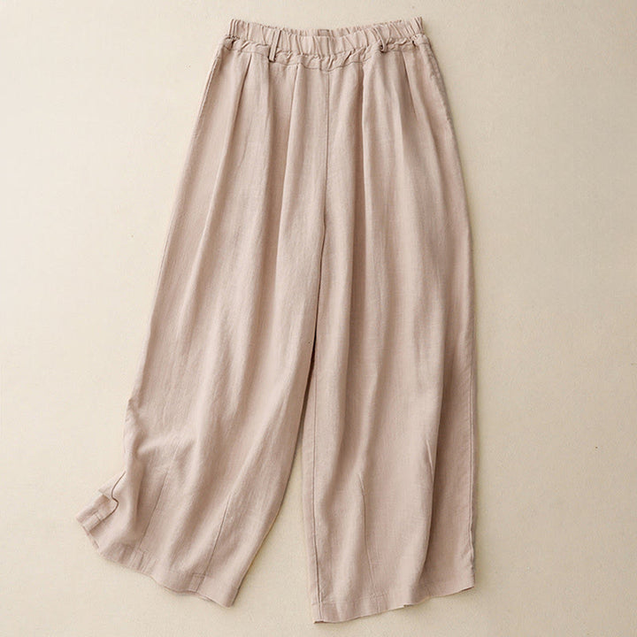 Pantaloni larghi da donna in cotone tinta unita con tasche Buddha Stones - Biscotto - US8-10, UK/AU12-14, EU40-42 (2XL) - image 11