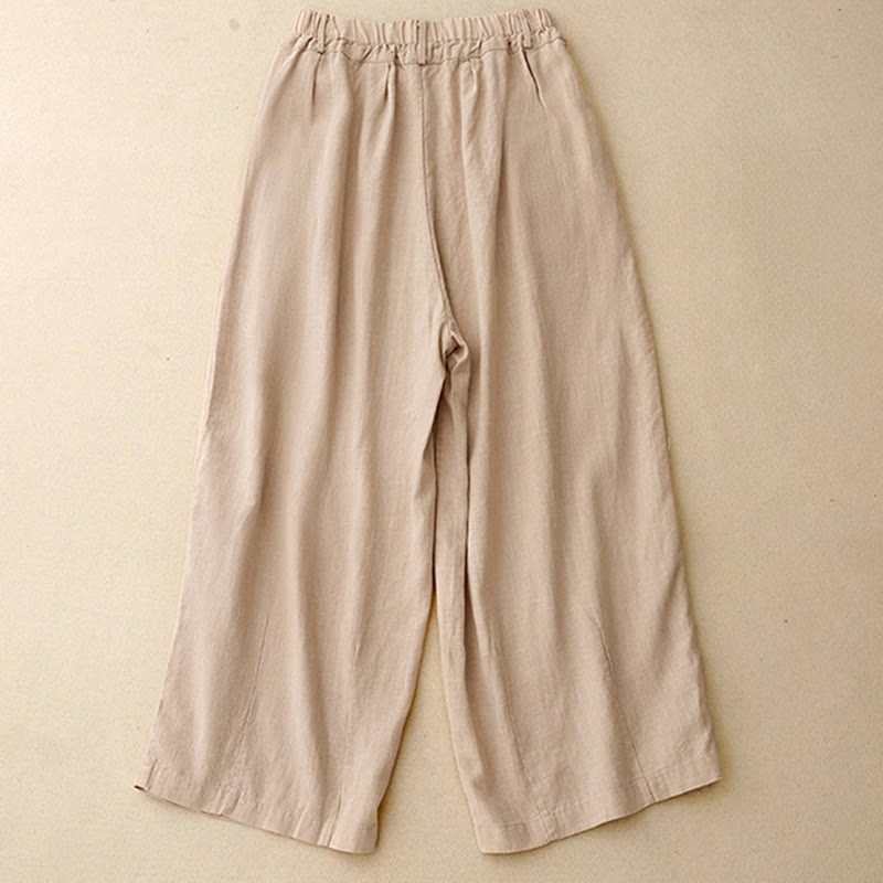 Pantaloni larghi da donna in cotone tinta unita con tasche Buddha Stones - image 12