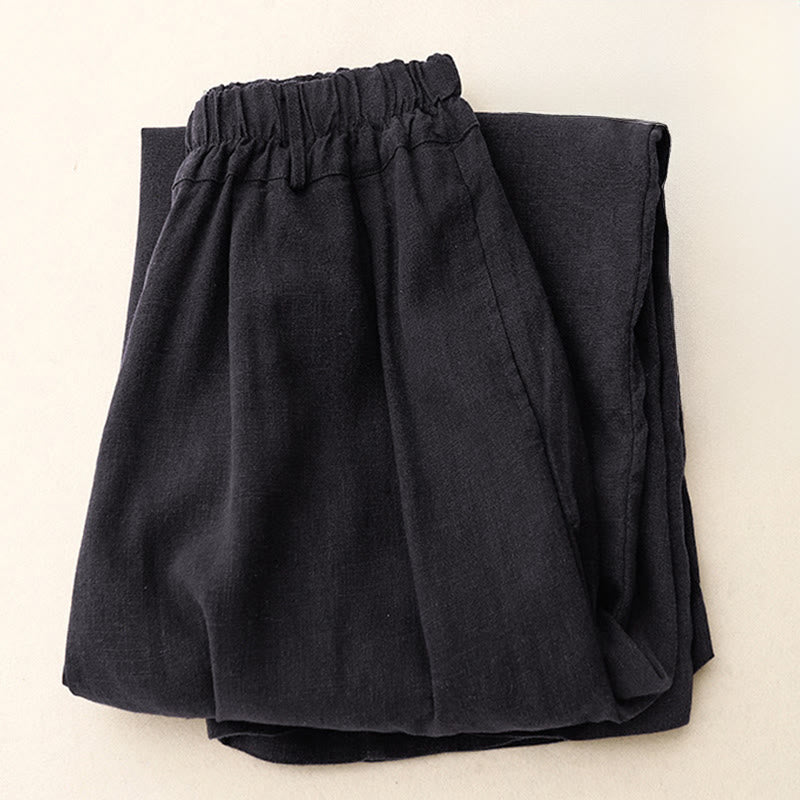 Pantaloni larghi da donna in cotone tinta unita con tasche Buddha Stones - image 26