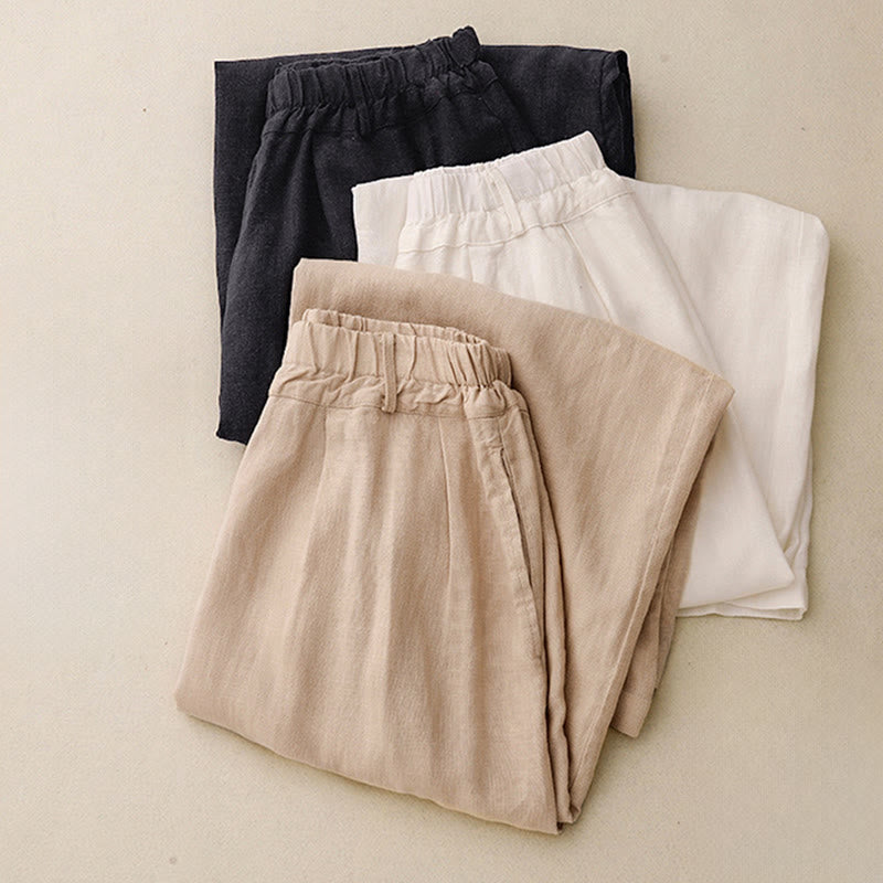 Pantaloni larghi da donna in cotone tinta unita con tasche Buddha Stones - image 28