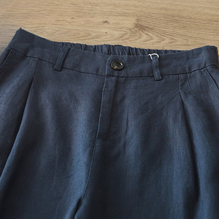 Pantaloni larghi da donna in cotone tinta unita con bottoni e tasche, modello Buddha Stones - image 3