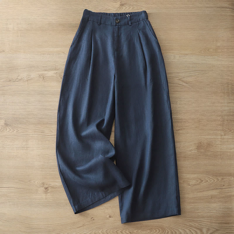 Pantaloni larghi da donna in cotone tinta unita con bottoni e tasche, modello Buddha Stones - Blu scuro - US8-10, UK/AU12-14, EU40-42 (2XL) - image 0