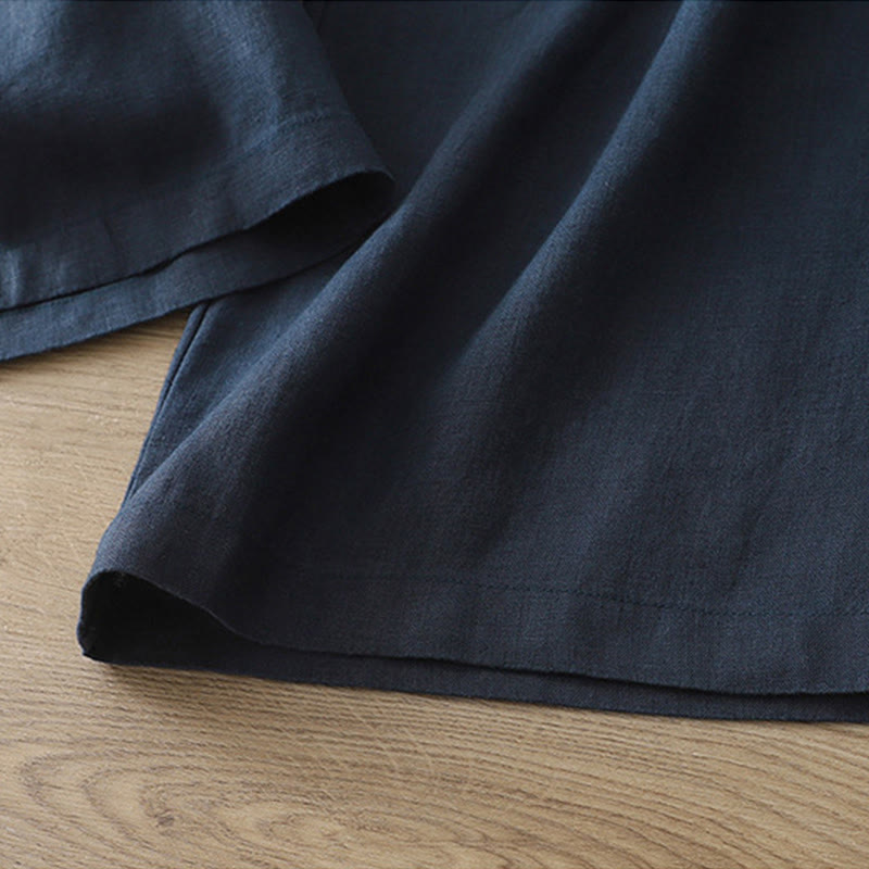 Pantaloni larghi da donna in cotone tinta unita con bottoni e tasche, modello Buddha Stones - image 1