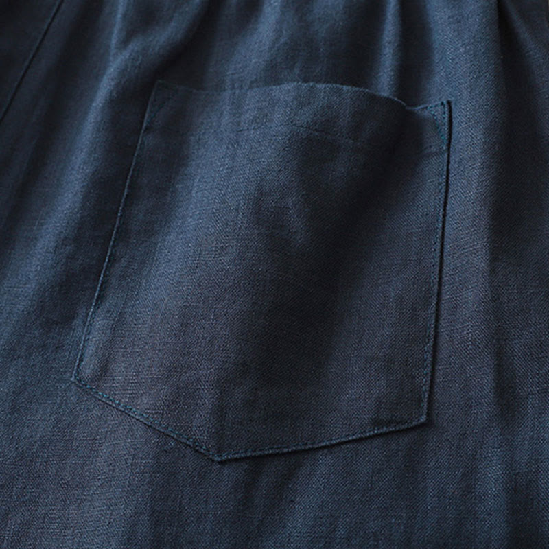 Pantaloni larghi da donna in cotone tinta unita con bottoni e tasche, modello Buddha Stones - image 2