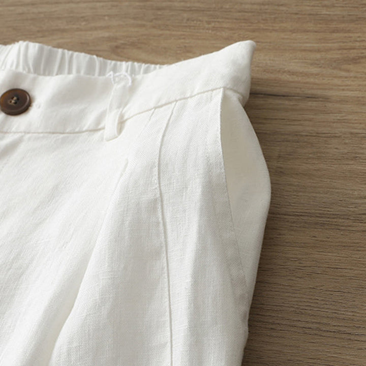 Pantaloni larghi da donna in cotone tinta unita con bottoni e tasche, modello Buddha Stones - image 10