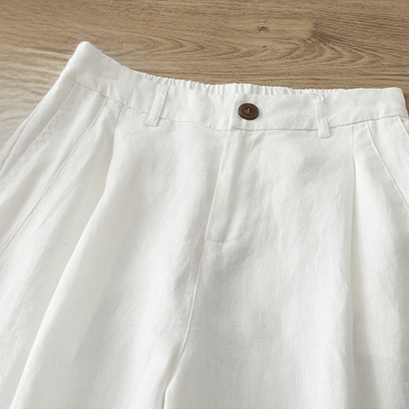Pantaloni larghi da donna in cotone tinta unita con bottoni e tasche, modello Buddha Stones - image 7