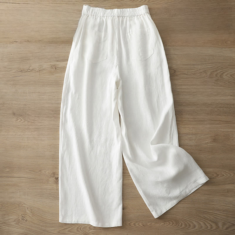 Pantaloni larghi da donna in cotone tinta unita con bottoni e tasche, modello Buddha Stones - image 5