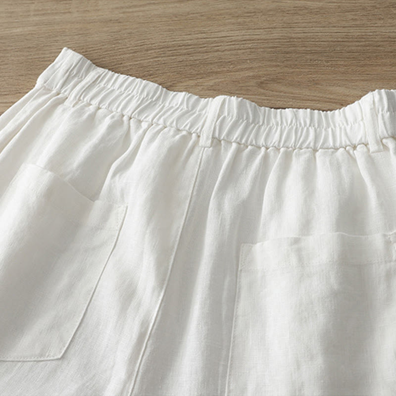 Pantaloni larghi da donna in cotone tinta unita con bottoni e tasche, modello Buddha Stones - image 8