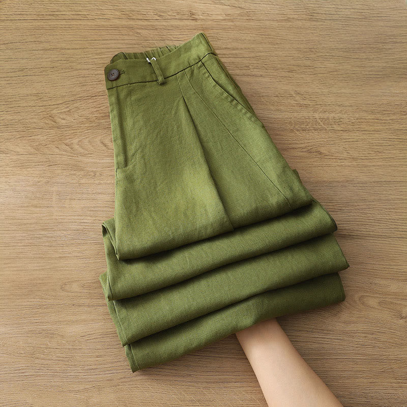 Pantaloni larghi da donna in cotone tinta unita con bottoni e tasche, modello Buddha Stones - image 23