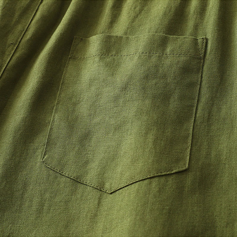 Pantaloni larghi da donna in cotone tinta unita con bottoni e tasche, modello Buddha Stones - image 24