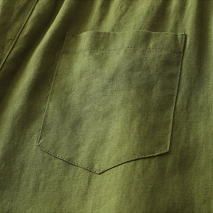 Pantaloni larghi da donna in cotone tinta unita con bottoni e tasche, modello Buddha Stones - image 24