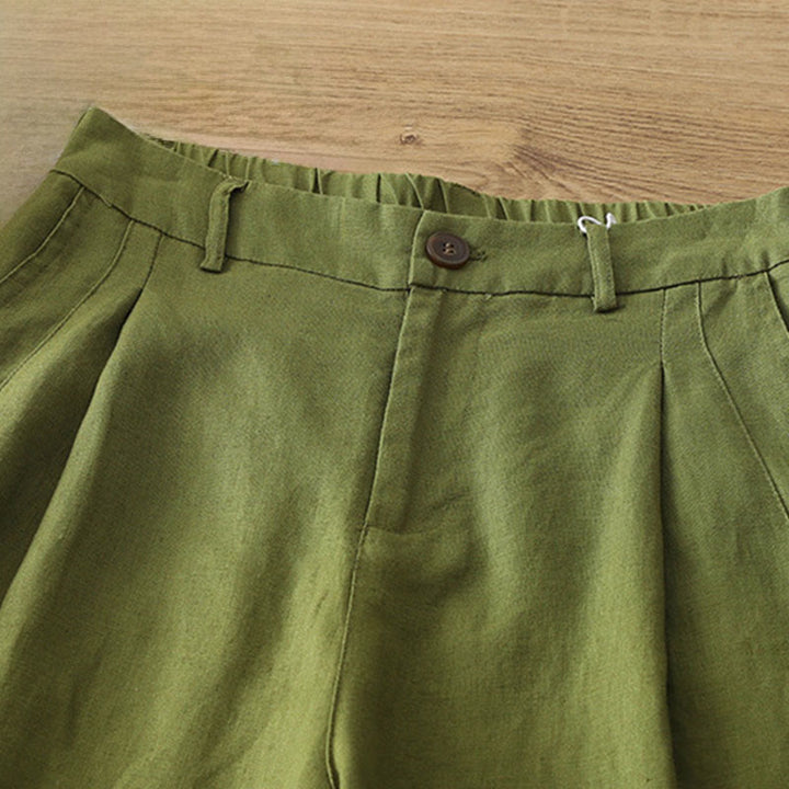 Pantaloni larghi da donna in cotone tinta unita con bottoni e tasche, modello Buddha Stones - image 21