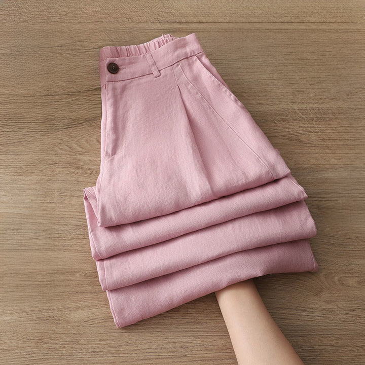 Pantaloni larghi da donna in cotone tinta unita con bottoni e tasche, modello Buddha Stones - image 26