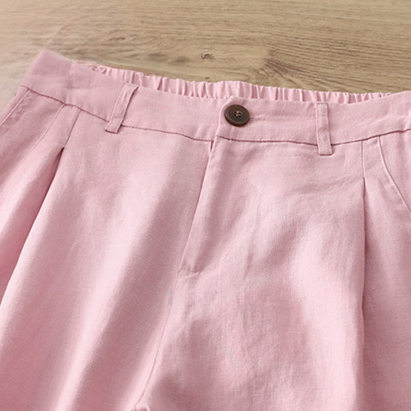 Pantaloni larghi da donna in cotone tinta unita con bottoni e tasche, modello Buddha Stones - image 27