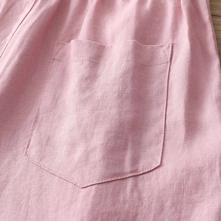Pantaloni larghi da donna in cotone tinta unita con bottoni e tasche, modello Buddha Stones - image 29