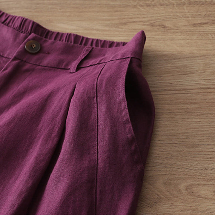 Pantaloni larghi da donna in cotone tinta unita con bottoni e tasche, modello Buddha Stones - image 33