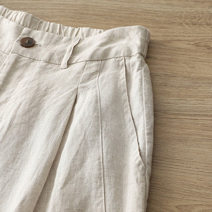 Pantaloni larghi da donna in cotone tinta unita con bottoni e tasche, modello Buddha Stones - image 36