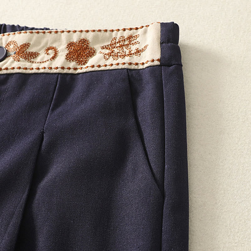 Pantaloni larghi da donna in poliestere con tasche e motivo ricamato con Buddha Stones - image 16
