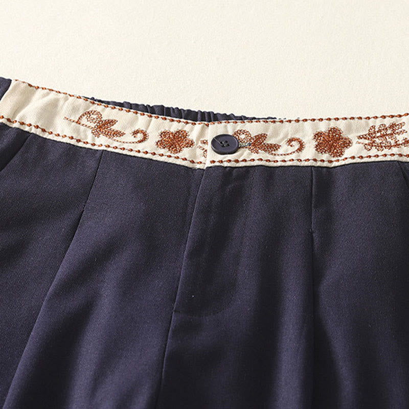 Pantaloni larghi da donna in poliestere con tasche e motivo ricamato con Buddha Stones - image 17