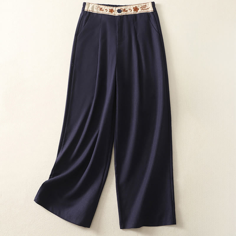 Pantaloni larghi da donna in poliestere con tasche e motivo ricamato con Buddha Stones - Marina - US12, UK/AU16, EU44 (2XL) - image 15