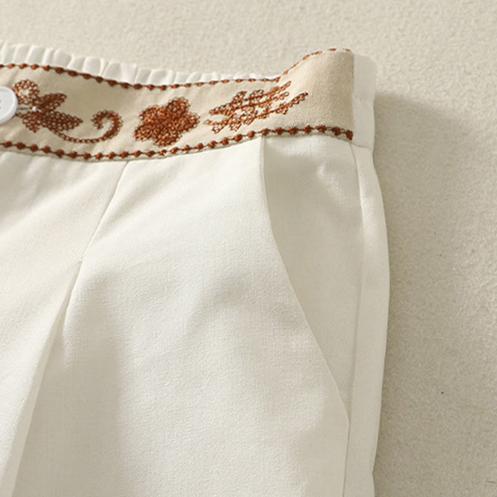 Pantaloni larghi da donna in poliestere con tasche e motivo ricamato con Buddha Stones - image 7