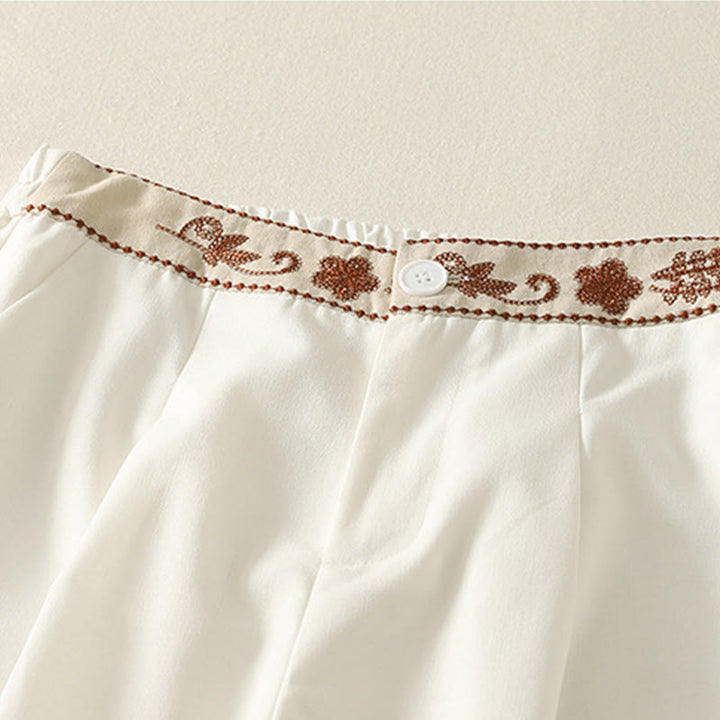 Pantaloni larghi da donna in poliestere con tasche e motivo ricamato con Buddha Stones - image 3