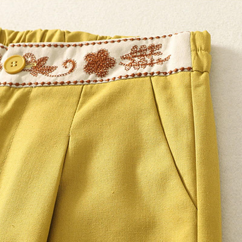 Pantaloni larghi da donna in poliestere con tasche e motivo ricamato con Buddha Stones - image 12
