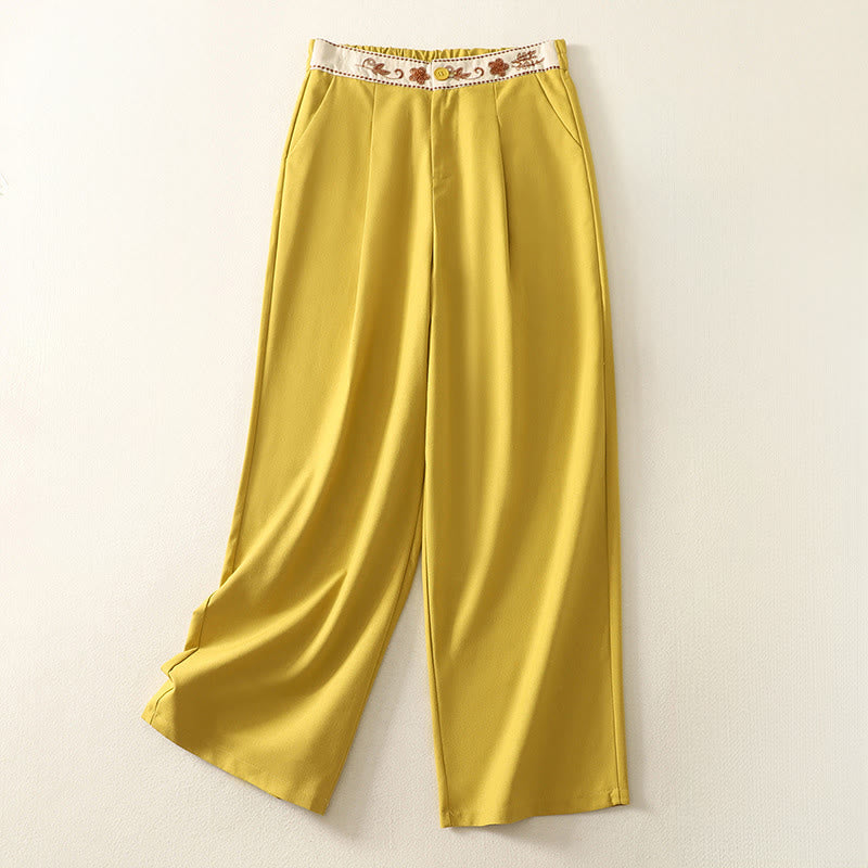 Pantaloni larghi da donna in poliestere con tasche e motivo ricamato con Buddha Stones - Oro - US12, UK/AU16, EU44 (2XL) - image 10