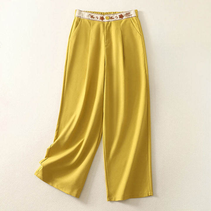 Pantaloni larghi da donna in poliestere con tasche e motivo ricamato con Buddha Stones - Oro - US12, UK/AU16, EU44 (2XL) - image 10
