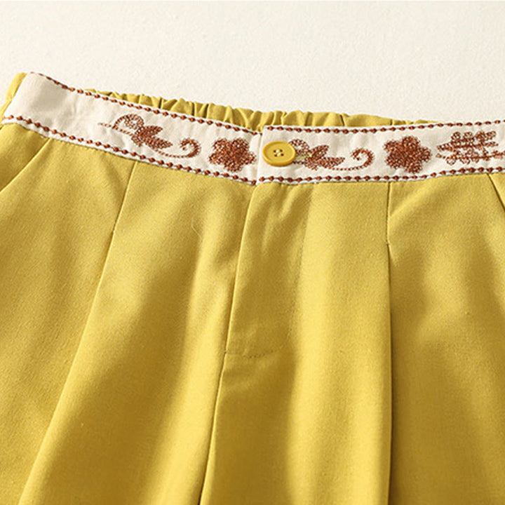 Pantaloni larghi da donna in poliestere con tasche e motivo ricamato con Buddha Stones - image 11