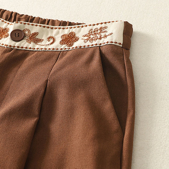 Pantaloni larghi da donna in poliestere con tasche e motivo ricamato con Buddha Stones - image 22