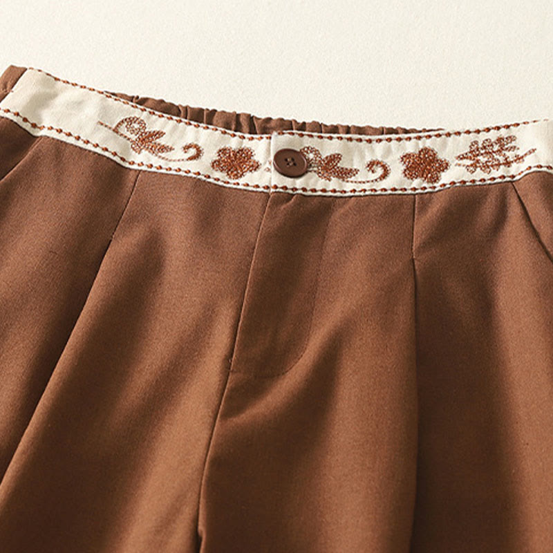 Pantaloni larghi da donna in poliestere con tasche e motivo ricamato con Buddha Stones - image 21
