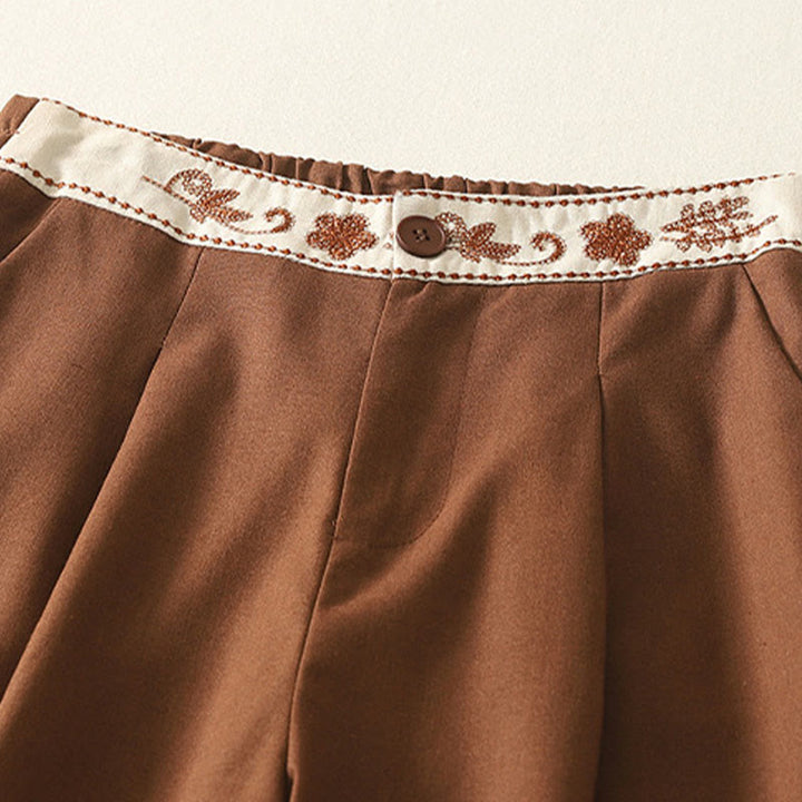 Pantaloni larghi da donna in poliestere con tasche e motivo ricamato con Buddha Stones - image 21