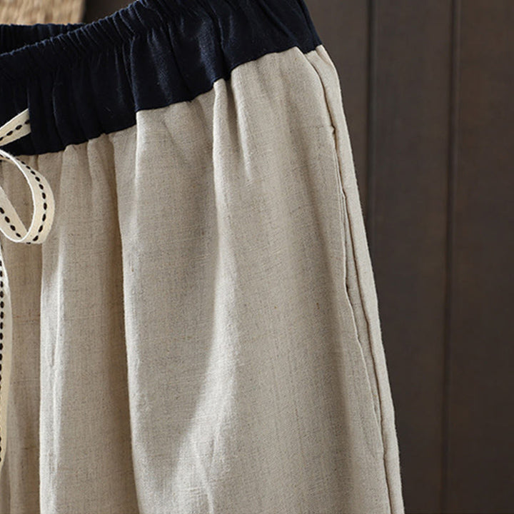 Pantaloni da donna in cotone a gamba dritta con tasche, Buddha Stones, casual, con cuciture colorate - image 4