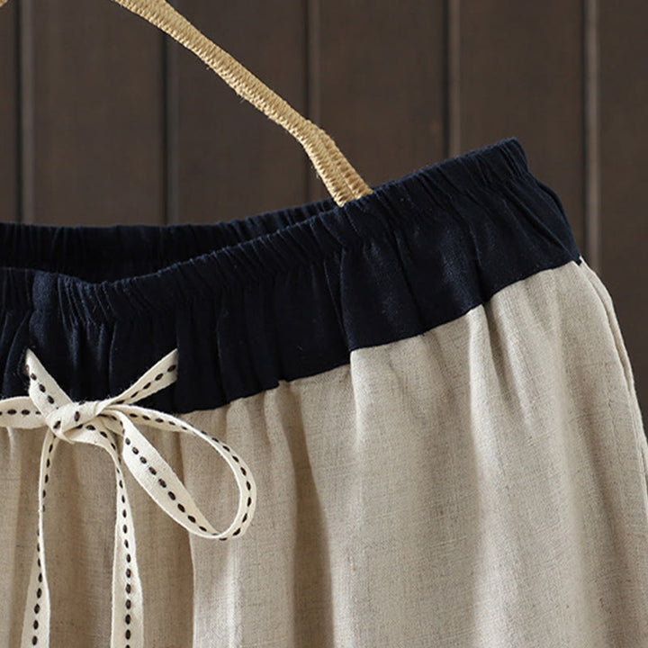 Pantaloni da donna in cotone a gamba dritta con tasche, Buddha Stones, casual, con cuciture colorate - image 3