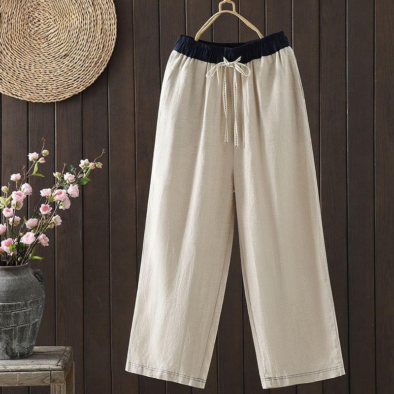 Pantaloni da donna in cotone a gamba dritta con tasche, Buddha Stones, casual, con cuciture colorate - Biancheria - US8-10, UK/AU12-14, EU40-42 (2XL) - image 0