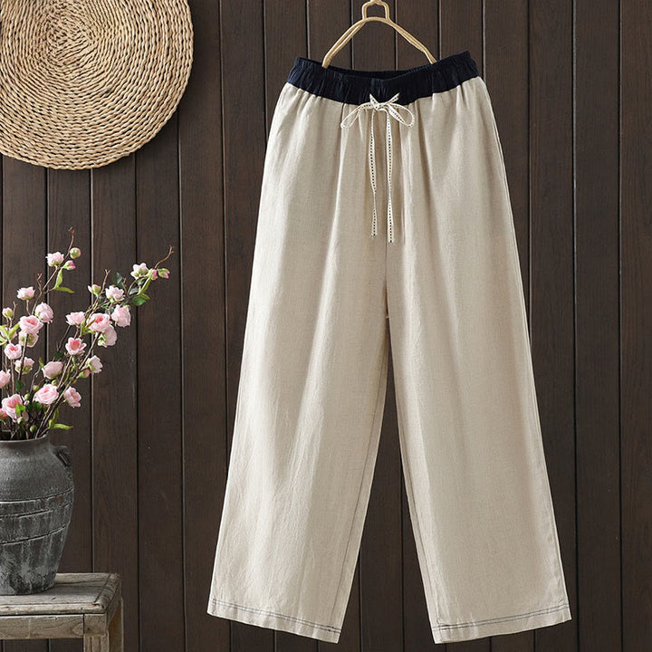 Pantaloni da donna in cotone a gamba dritta con tasche, Buddha Stones, casual, con cuciture colorate - Biancheria - US8-10, UK/AU12-14, EU40-42 (2XL) - image 0