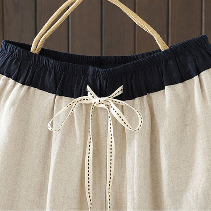 Pantaloni da donna in cotone a gamba dritta con tasche, Buddha Stones, casual, con cuciture colorate - image 2