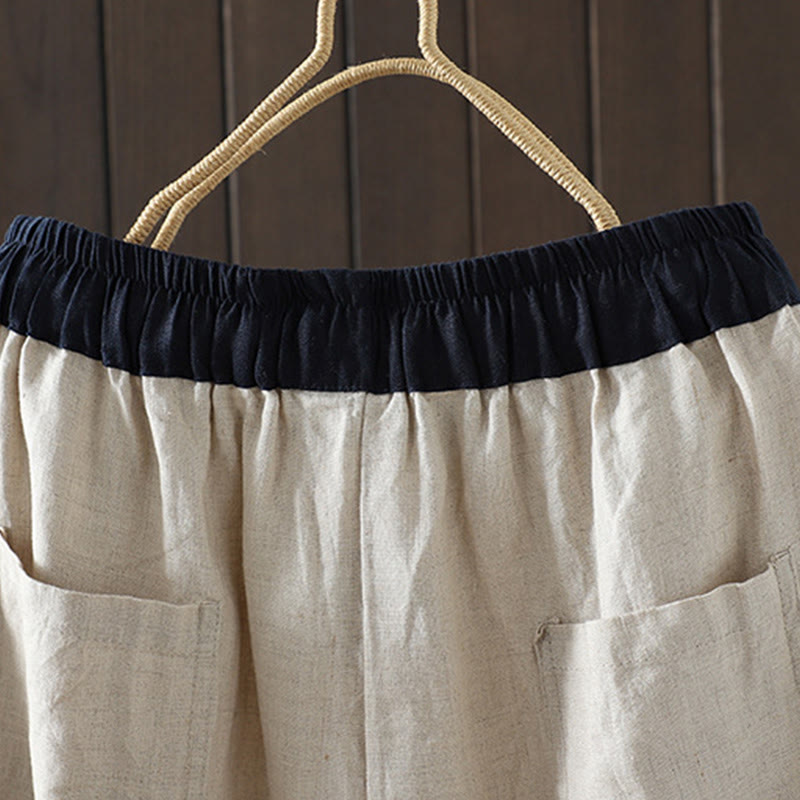 Pantaloni da donna in cotone a gamba dritta con tasche, Buddha Stones, casual, con cuciture colorate - image 5