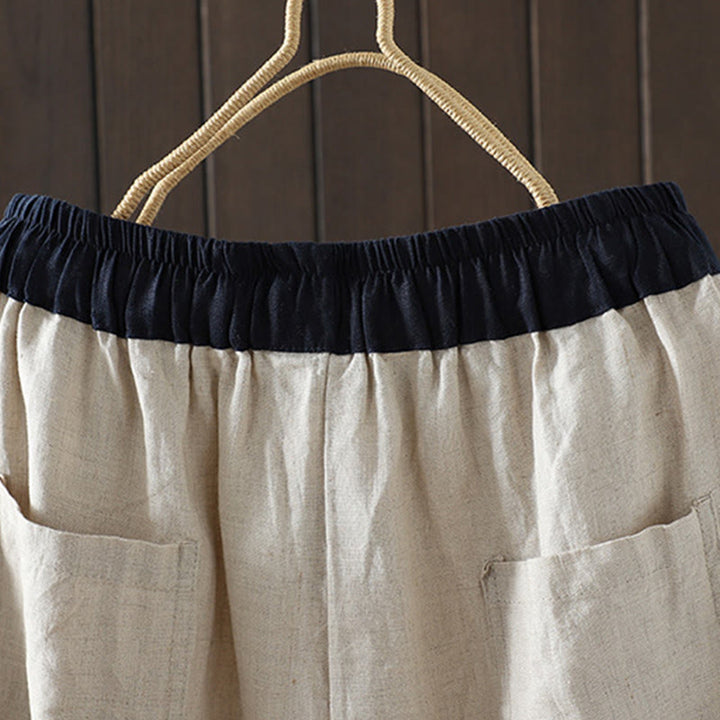 Pantaloni da donna in cotone a gamba dritta con tasche, Buddha Stones, casual, con cuciture colorate - image 5